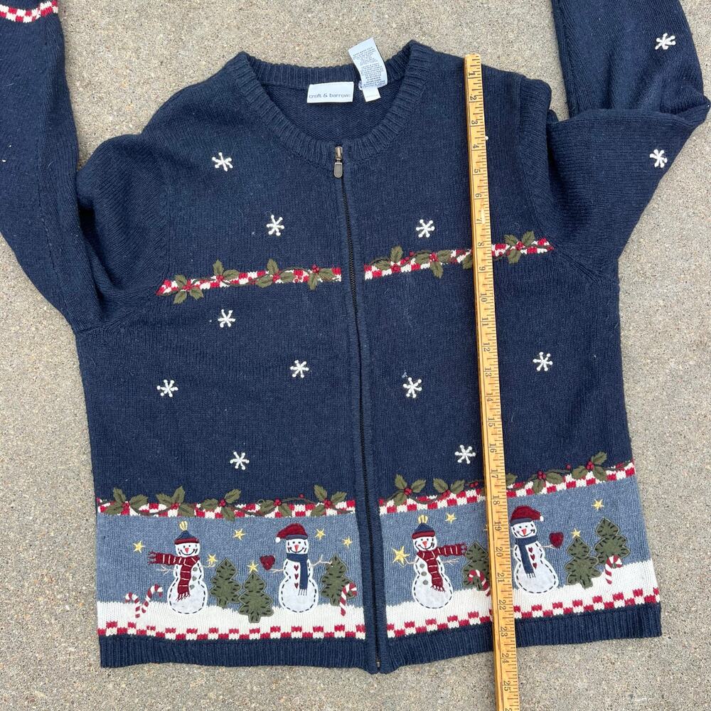 Vintage Croft and Barrow Blue Americana Snowman Winter Christmas Cardigan LARGE - Picture 7 of 10